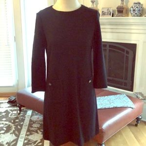 Black wool long sleeve shift dress